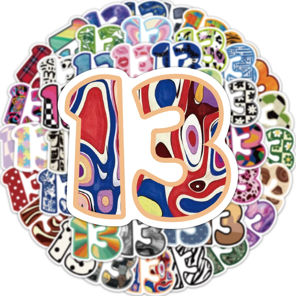 50 قطعة أرقام محظوظة الكرتون الملونة 13 ملصق ملون الإبداعية شخصية الديكور الغيتار سجل القصاصات جراب هاتف كوب ماء
