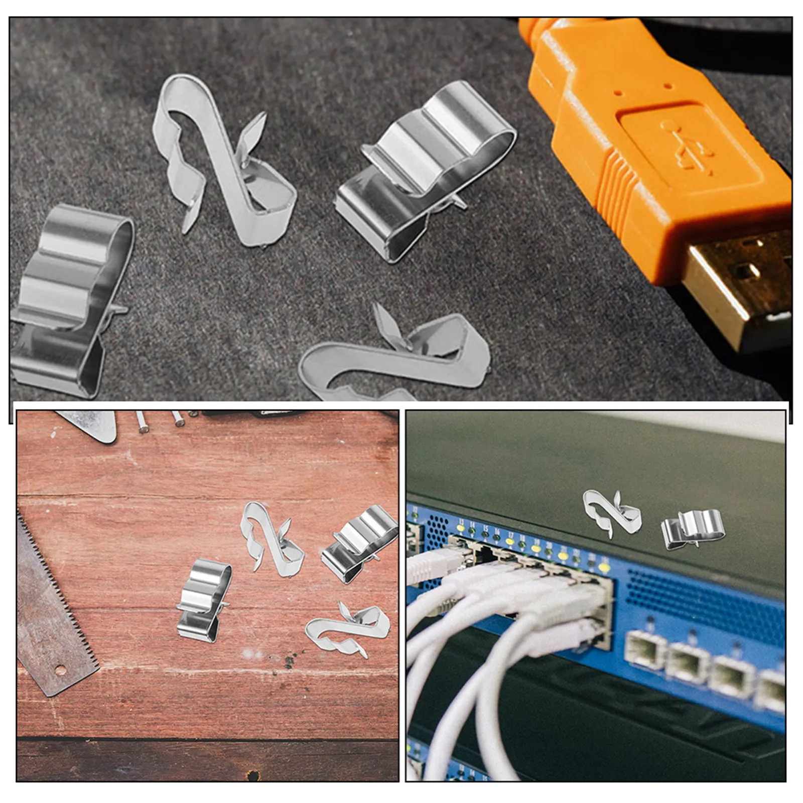 30Pcs High Hardness Solar Cable Clips Stainless Steel Photovoltaic Wire Clamps Grooved Dual Cable Holders Stable Reliable