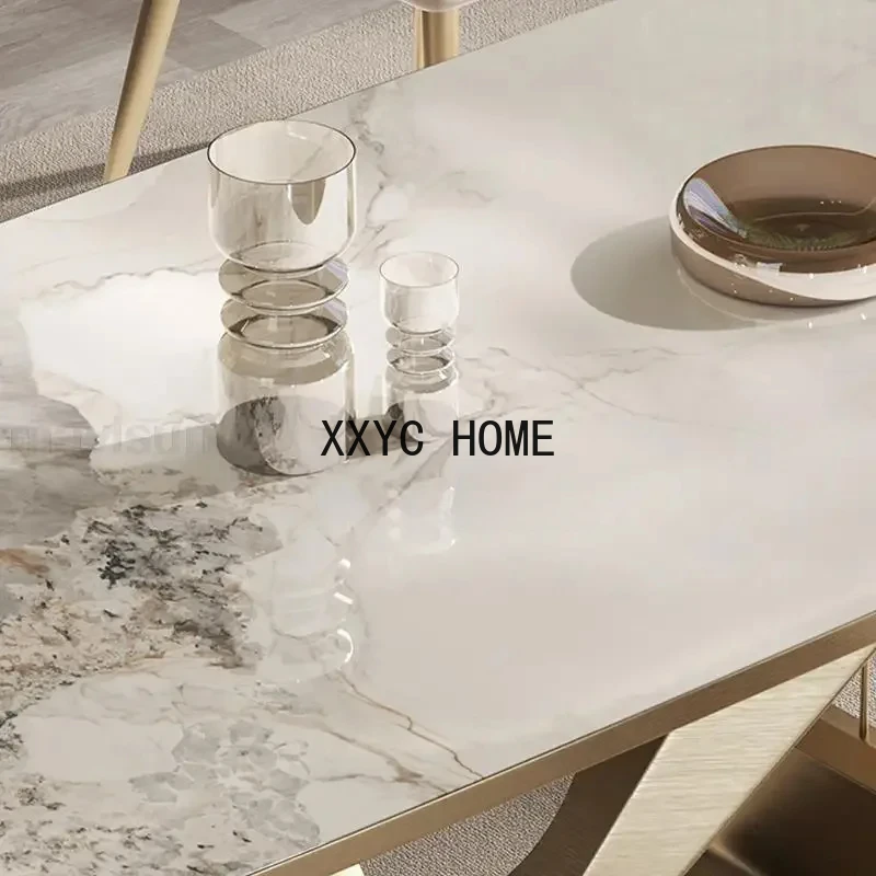 Luxury Marble Kitchen Tables Six Chair In Blue Design SquareTable Frame Panel Countertop White Dining Room Sets Home Furniture