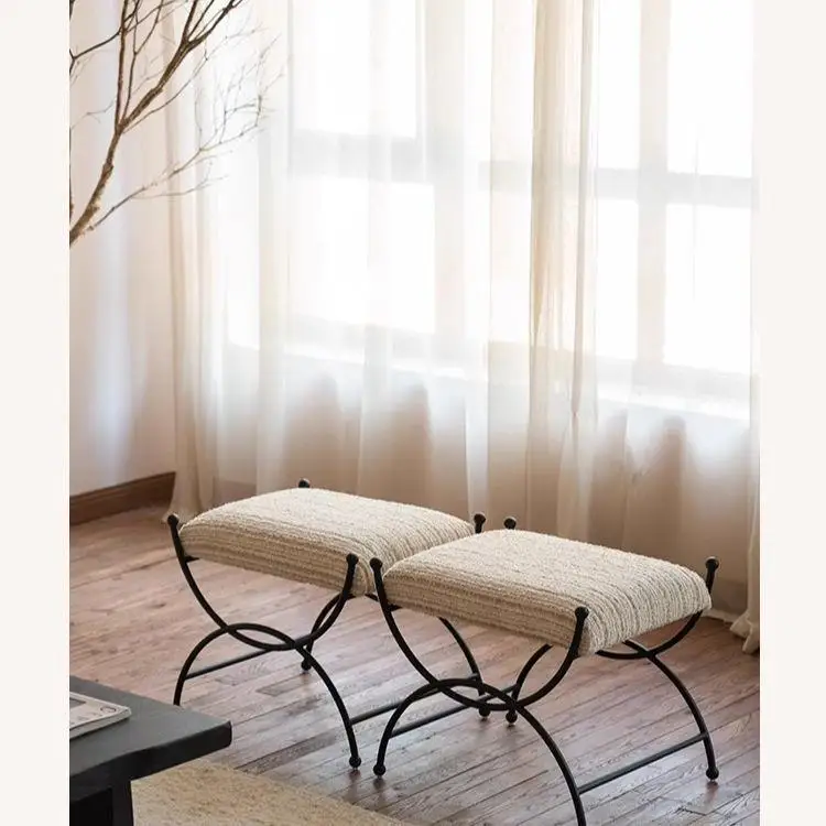 French retro door shoe changing stool metal soft bag footstool foot pedal small sofa stool dressing stool minimalist wrought