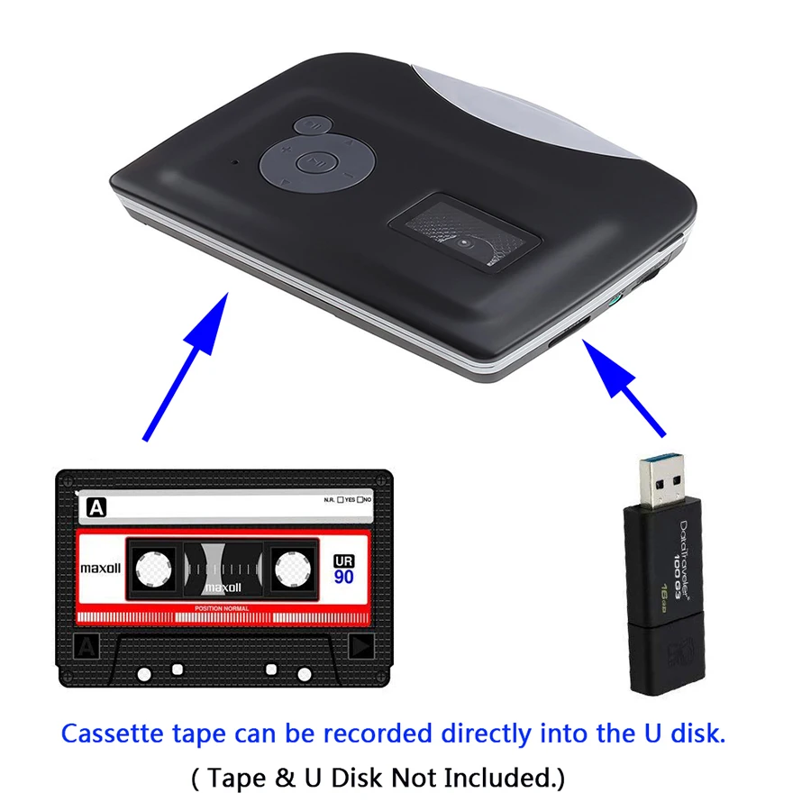 Draagbare cassettespeler Tape naar MP3-converter Recorder Audiospeler Converteer cassette naar USB-flashdrive met oortelefoon