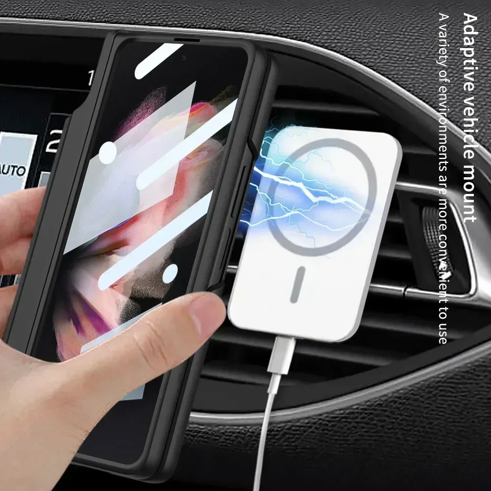 Case For Samsung Galaxy Z Fold 6 5 4 3 Case Magnetic Wireless Charging Shell Film With Pen Slot No Pen All-Inclusive ZFold6 Case