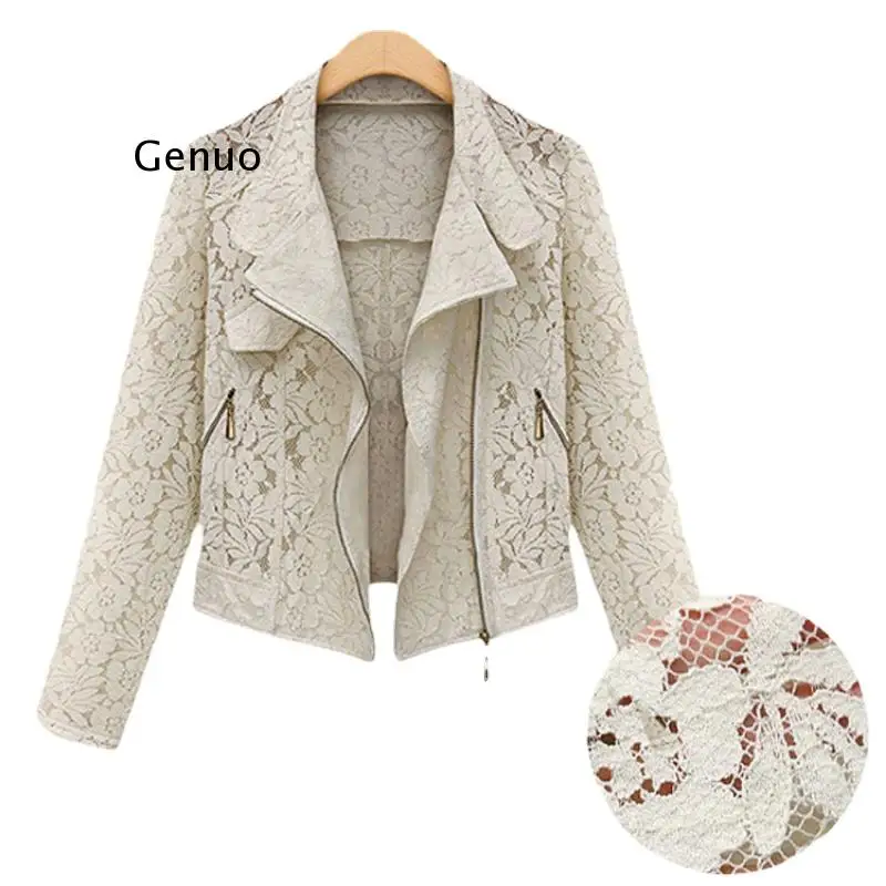 Lace Biker Jacket 2021 Herfst New Brand Hoge Kwaliteit Full Lace Uitloper Leisure Casual Korte Jas Metalen Rits Jas Gratis schip