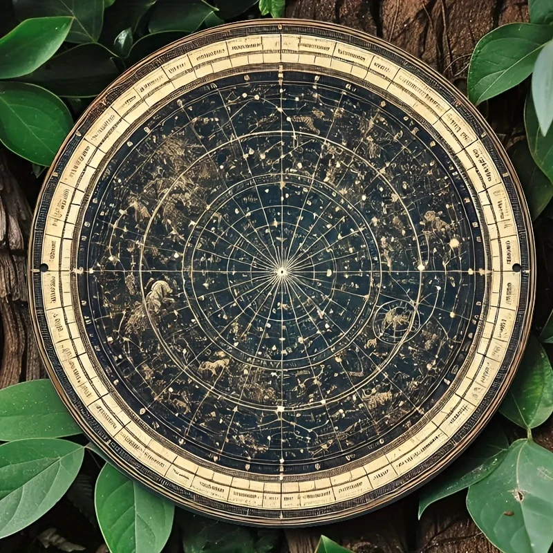 Circular Star Map Metal Tin Signage, Vintage Space Wall Art in the Garage - Astronomy Enthusiasts and Home Decor, Moon Decor