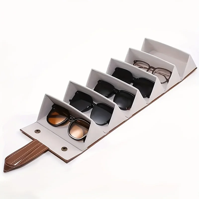 Brown Glasses Case Multi-Layer Storage Box Home Hanging Sunglasses Sunglasses Case Multi-Layer Foldable Glasses Case One Pack