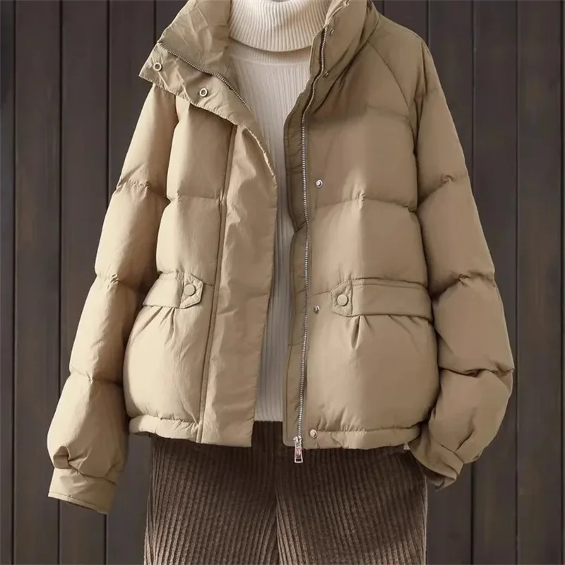 Winter Down Cotton Jacket Women 2024 New Stand Collar Zipper Loose Cotton Padded Coat Female Solid Thicken Warm Puffer Parkas Ja