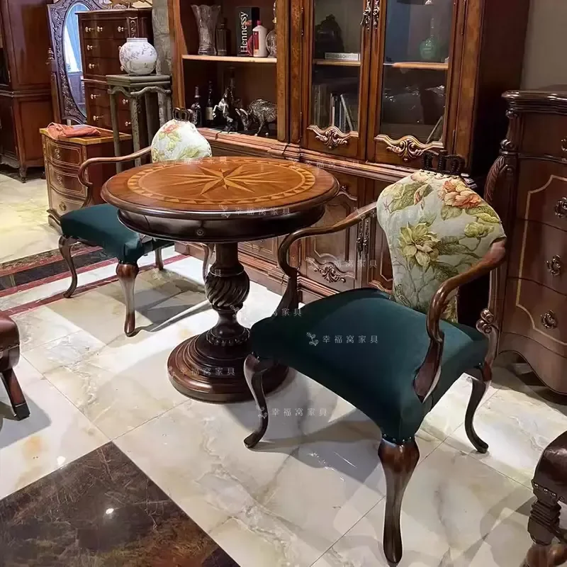 American Solid Wood Retro Crown Chair for Study Dining Bedroom Vanity Club Leisure Single Sofa Seat Home Furniture