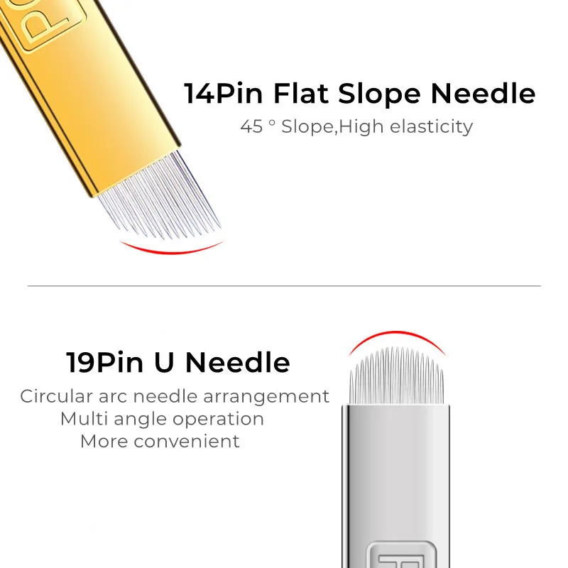 50 PCS Golden 12Pin Permanent Makeup Manual Eyebrow Tattoo slanted microblades For Microblading Pen