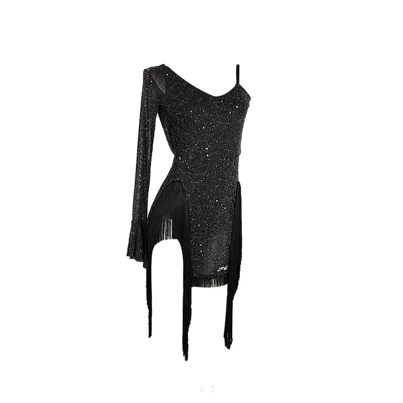 2025 robe de danse latine Sexy dos nu robe irrégulière vêtements de compétition femmes robe adulte pratique robe de danse latine DN20101