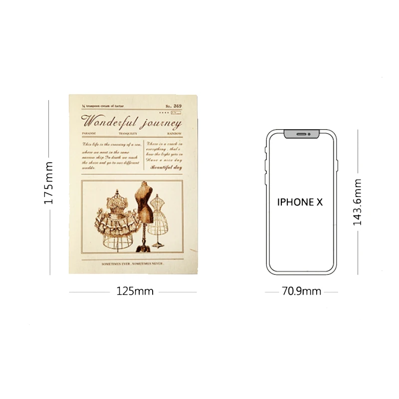 30Sheets Material Paper Book Vintage Note Book Memo Decorative written Pad Background Writing Scrapbooking Label 175*25MM