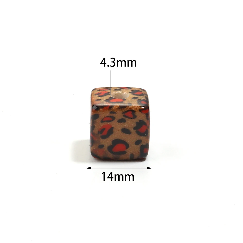 10Pcs Acrylic Beads Square Spacers Leopard Print Large Hole Beads for DIY Jewelry Making Pendant Bracelet Accessories Supply