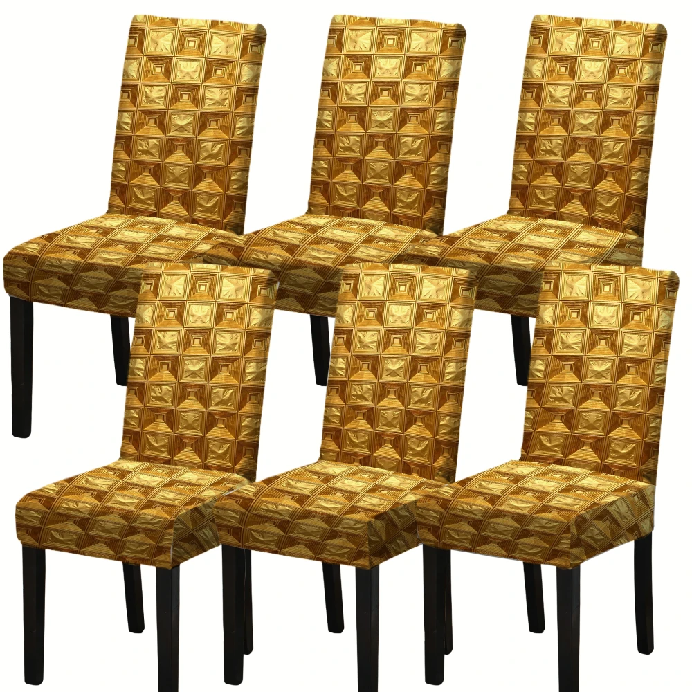 4/6pcs Elastic Dining chair covers Gold Pattern Stretchable Seat Protector Universal Fit for Home Decorations Spandex Dust