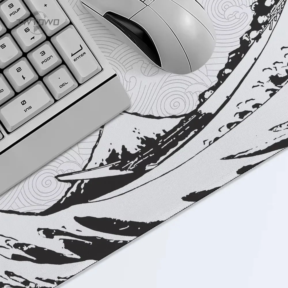 CIFBUY Gaming Mouse Pad XL Non Slip Rubber Base Precision Stitched Edges Smooth Surface Black White Gray Art Aesthetics Desk