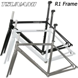 TSUNAMI-Rennradrahmen, R1 Aluminiumlegierung, 700C Felgenbremse, C-Klemme, Fahrrad-Hinterrahmen, Carbon-Gabel, Neu, 2024