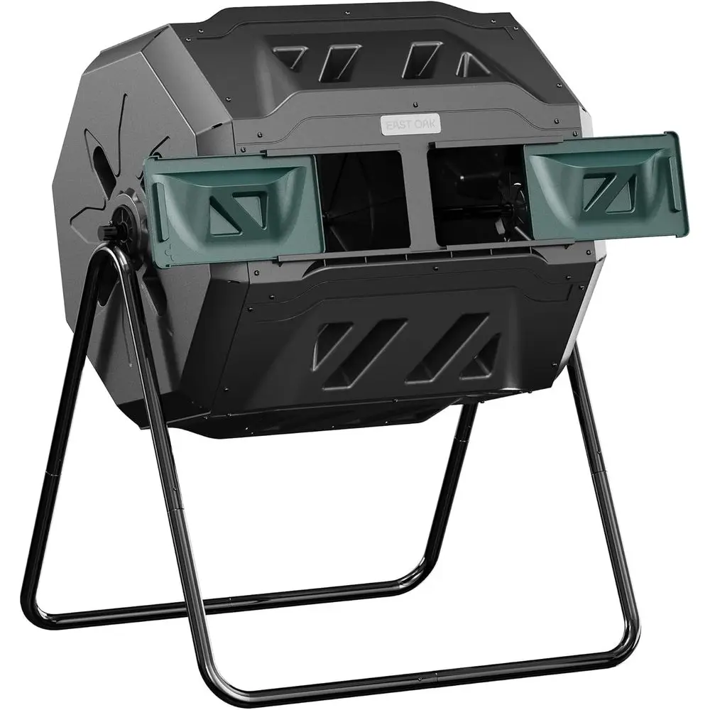 

43-Gallon Dual-Chamber Outdoor Tumbler Compost Bin with Sliding Doors and Aeration System