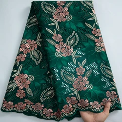 Tecido de renda suíço verde voile para mulheres, algodão seco africano, bordado de flores, vestido de festa, alta qualidade, A3248, 2024