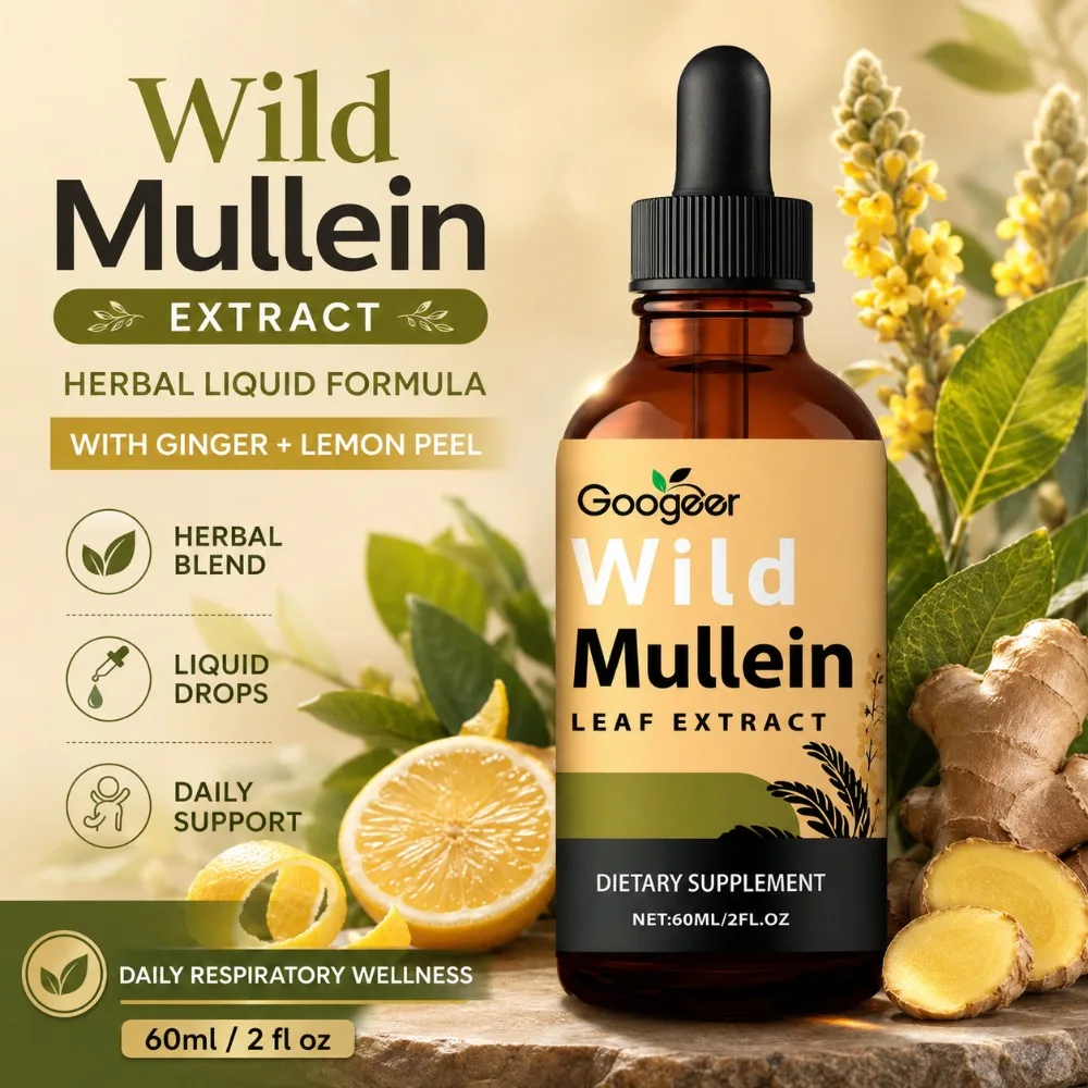 Wild Mullein Leaf Extract Drops with Ginger & Lemon Peel, 60ml Herbal Liquid Supplement for Daily Respiratory Wellness & Comfort