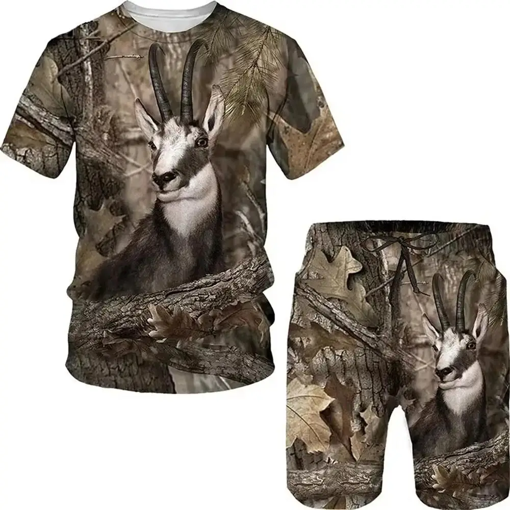 

Camouflage Animal Pattern Summer Men's T Shirts+Shorts 2PCS Outfits Casual Shorts Sets 3D Women Tshirt Set Mens Tracksuit