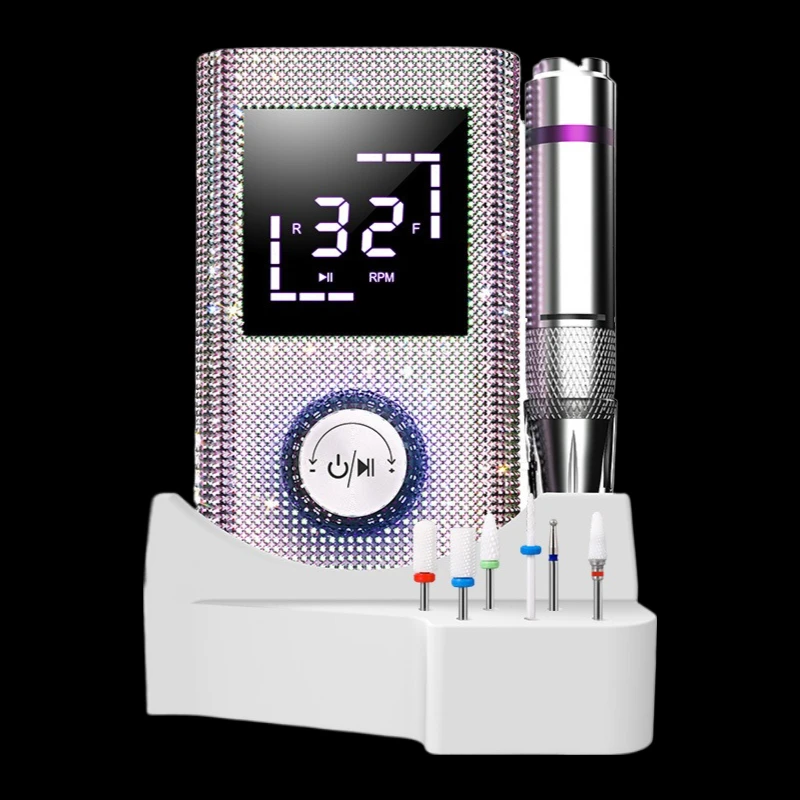 

Профессиональная перезаряжаемая дрель для ногтей, электрическая пилка для ногтей, HD-дисплей, металлическая маникюрная ручка, токарный станок для ногтей, шлифовальный станок