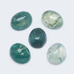5 pc Moss Agate Cabochons Oval 10x8x4mm