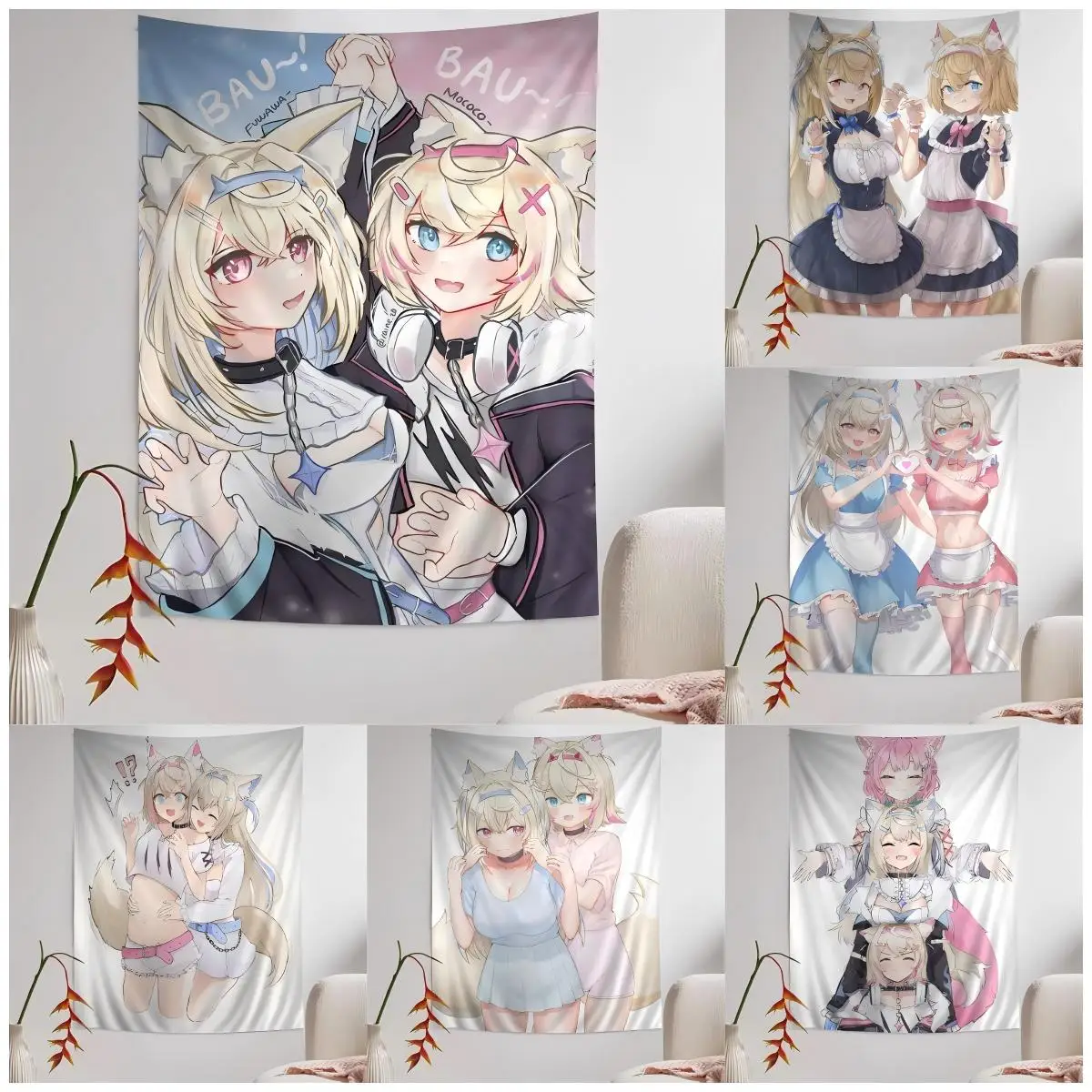 VIKAMA Niedliche Katzenohr-Mädchen-Wandbehang, Anime-Serie, Schlafsaal, Schlafzimmer, Anime-Hintergrund, Wohnzimmer, Schlafzimmer, unverzichtbarer Artikel