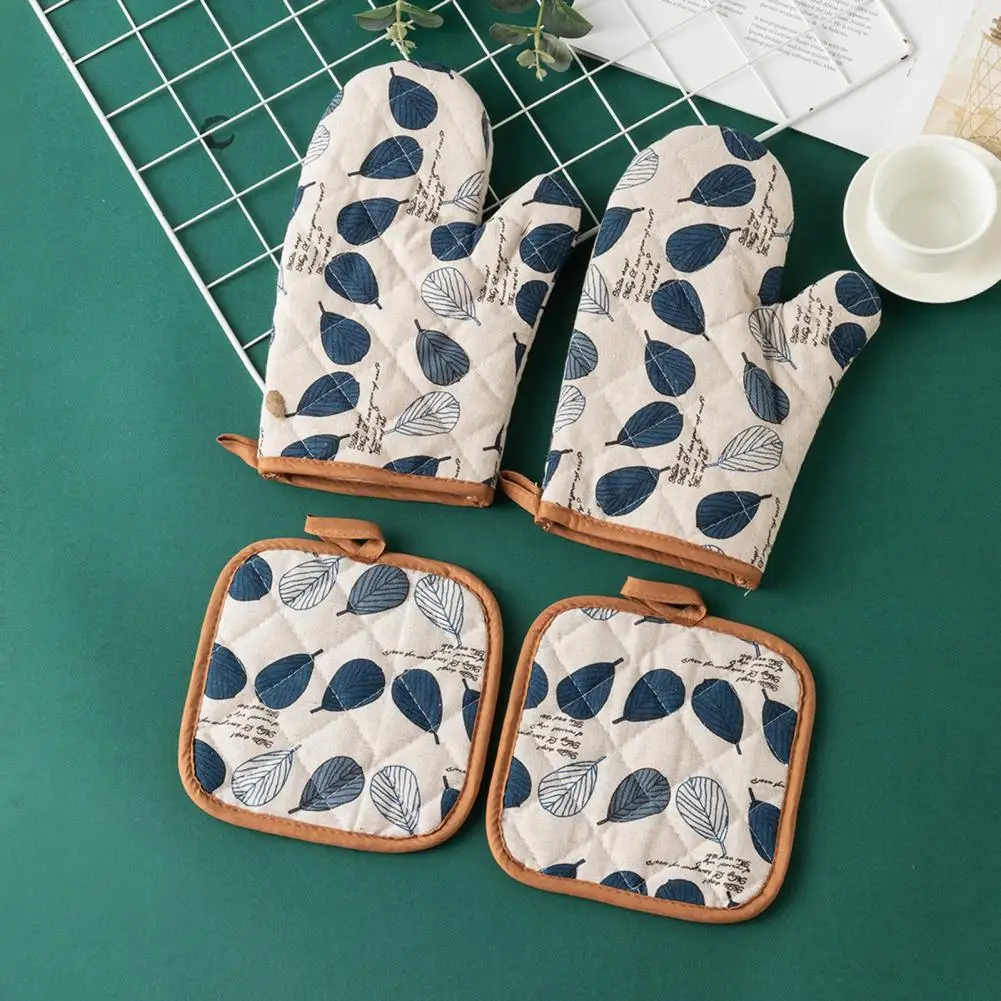 Quilted Cotton Oven Mitts Oven Mitts with Strong Grip High Heat Resistant Oven Mitts Pot Holders Set with Non-slip for Cooking