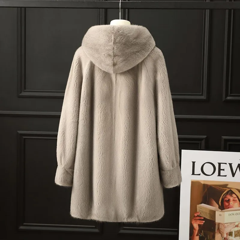 2023 New Fashion Real Mink Fur Women Long Coat With Hood 100% Natural Fur Winter  Plus Size  Female Mink Fur Jacket