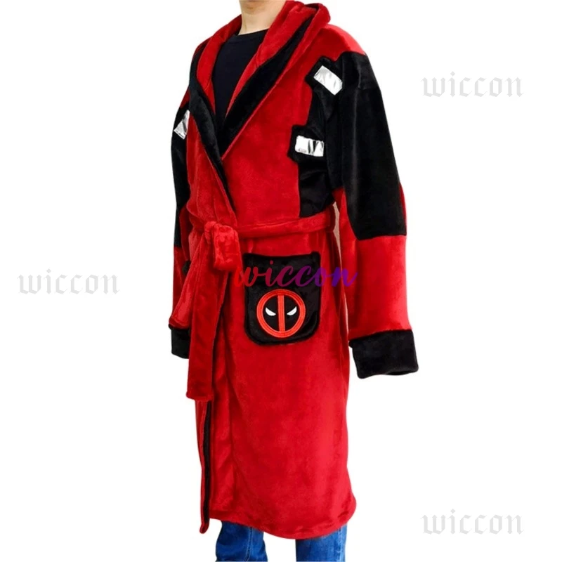 Movie Dead3pool Bathrobe Cosplay Costume Adult Unisex Flannel Hooded Pajamas Halloween Deadpool Cosplay Costume Sleepwear Robe