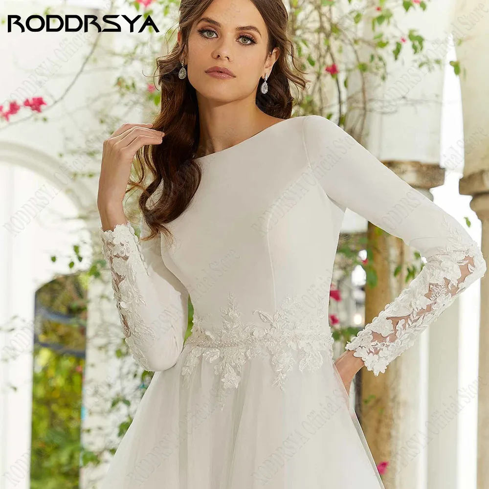 RODDRSYA Formal Wedding Dresses For Woman A-Line Zipper Back Bride Gowns Lace Applique O-Neck Classic Tulle vestido de novia