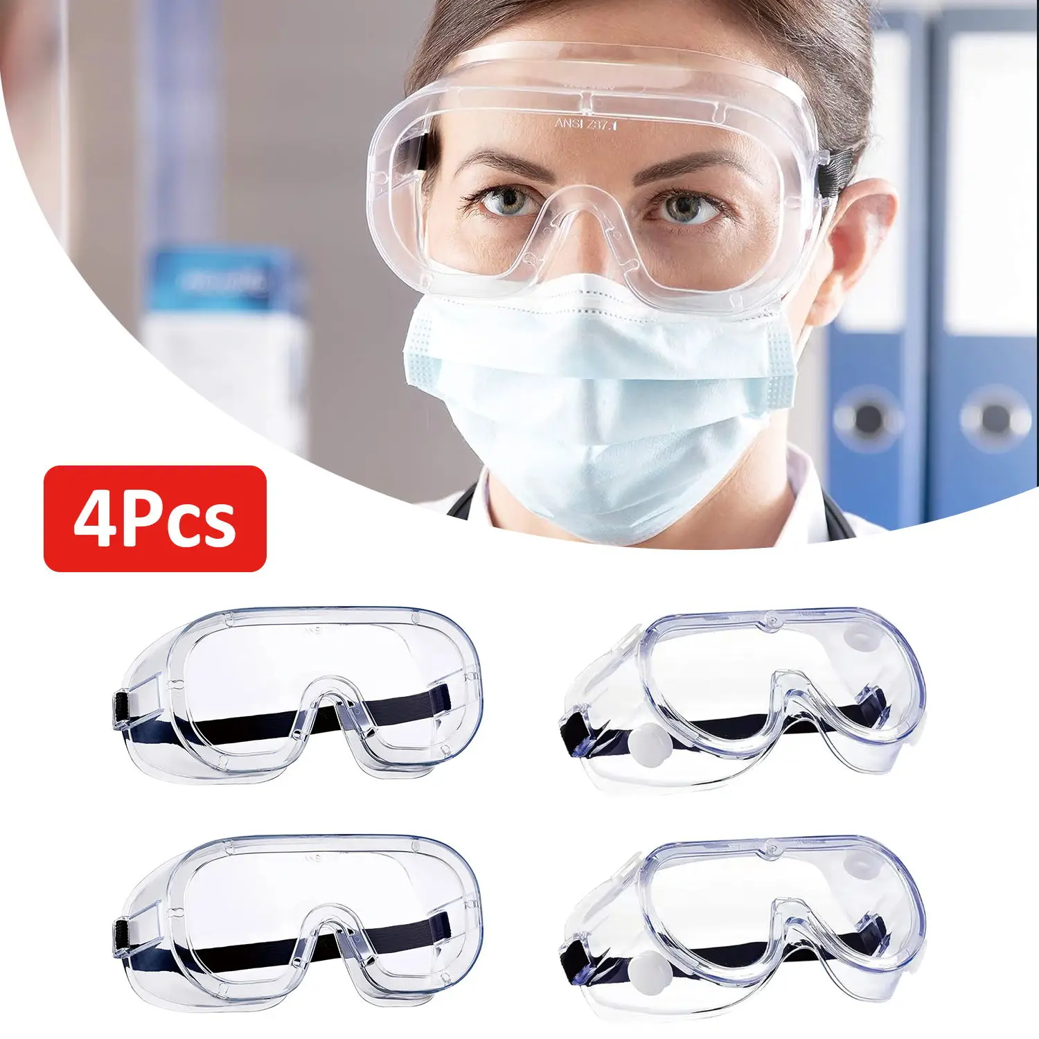 Safety Goggles CE Z87 Medical Prescription Surgery Glasses Anti-Fog Rubber UV400 Eye Protection Working Industrial Construction