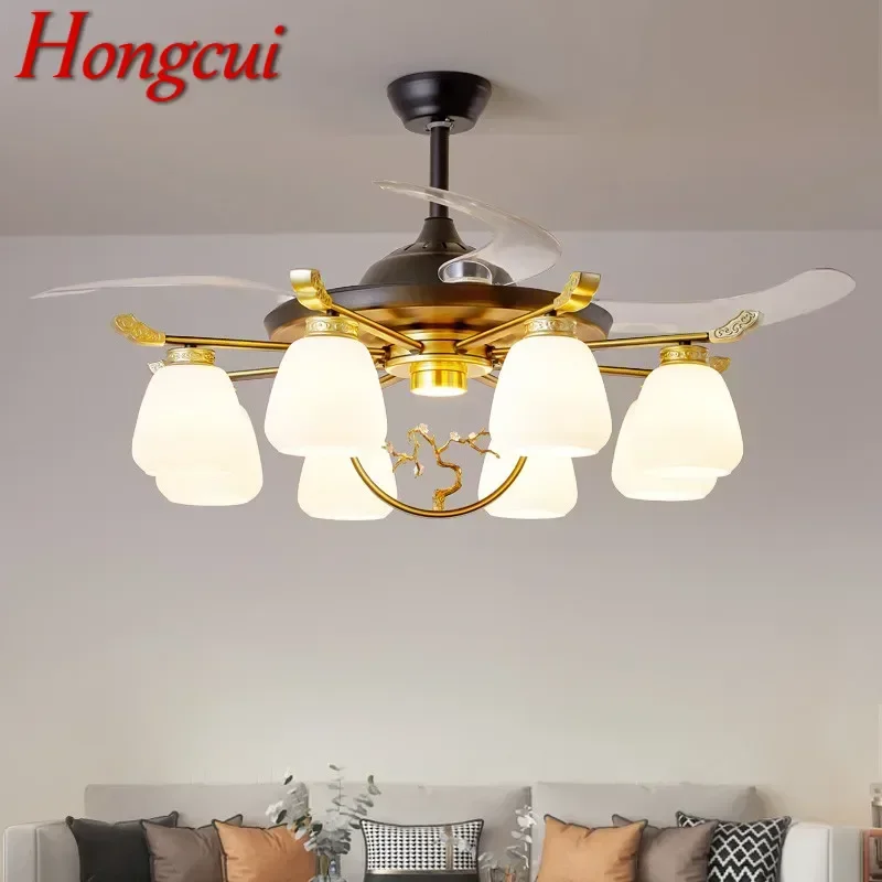 

Hongcui Modern Stealth Fan Light Luxury Living Room Restaurant Bedroom Ceiling Fan Light Remote LED Electric Fan Light