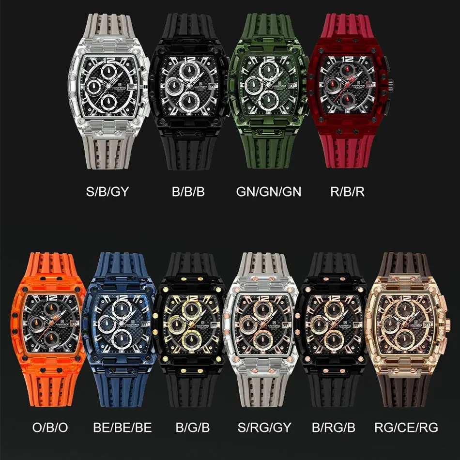 NAVIFORCE NF7105 Creative Design Watches Men Quartz Silicone Strap Date for Male Waterproof Clock Chronograph Luminous