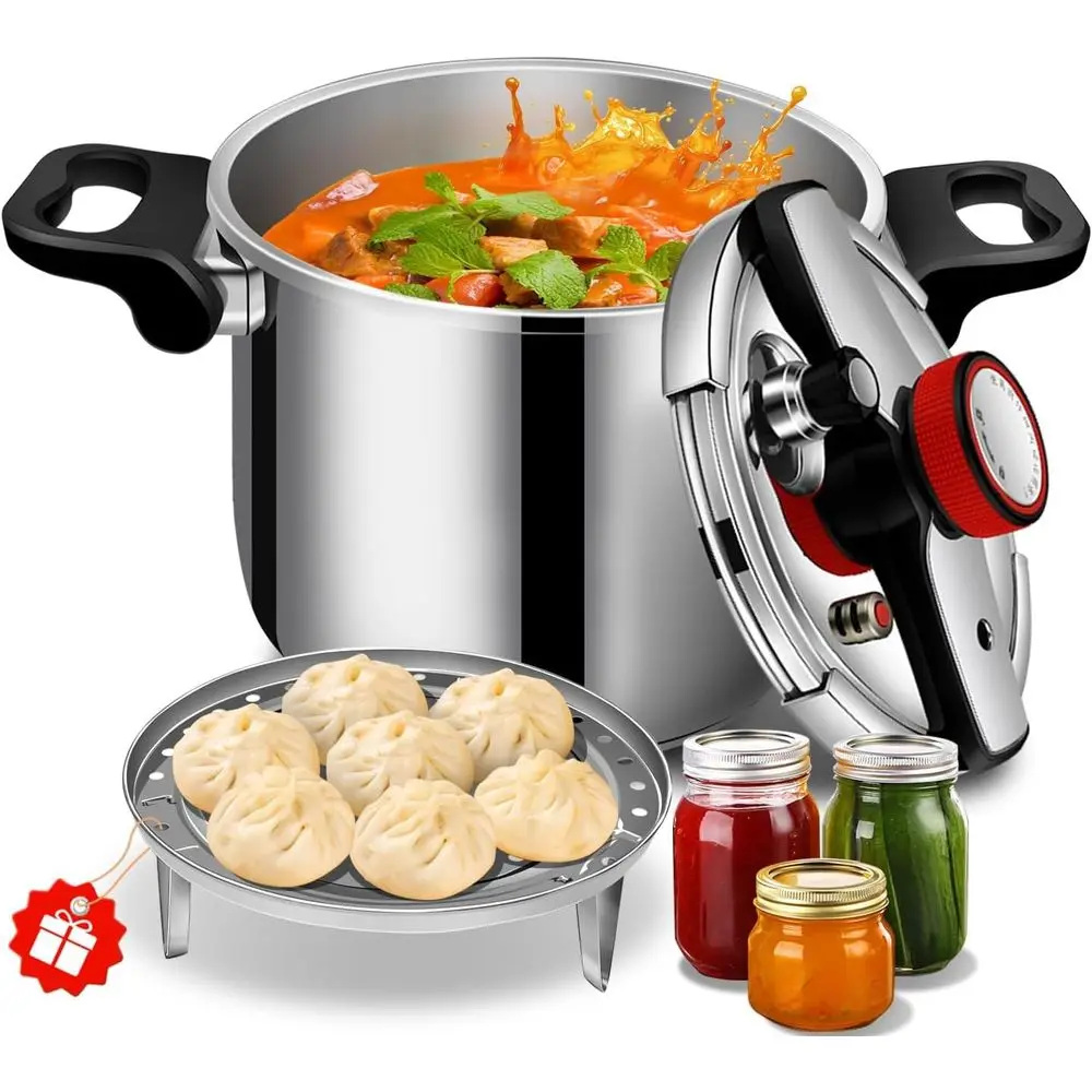 

Скороварка из нержавеющей стали 8 кварт, совместима с индукционными и газовыми плитами