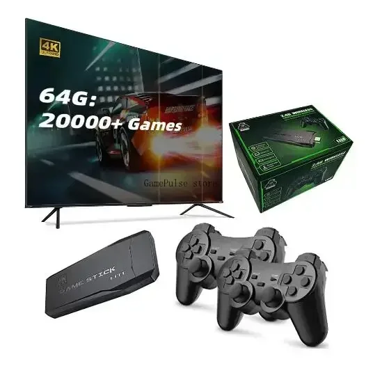 M8 TV Stick Games Console 128G Retro Handheld 40000 Games Player 4K HD Video Game TV Stick 2.4G Double Wireless Controller Gif