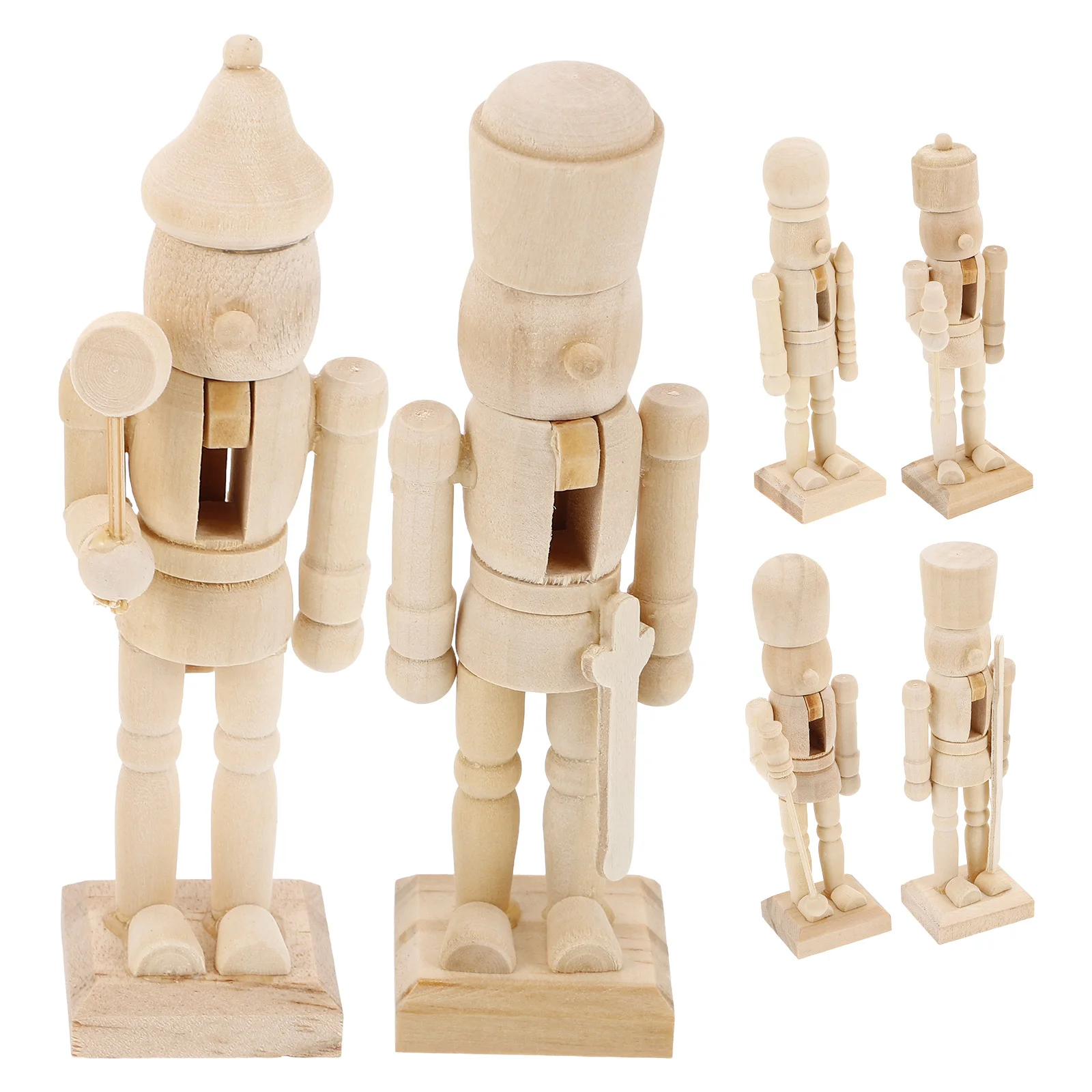 

6 Pcs Puppet White Embryo Walnut Soldier Christmas Decorations Nutcracker Bamboo Wooden DIY