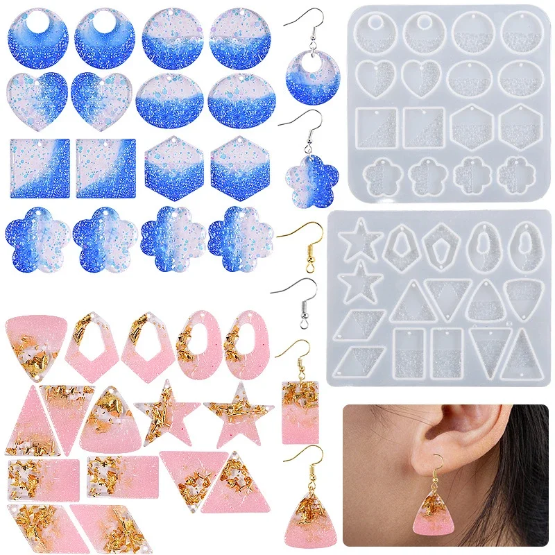 Earring Pendant Epoxy Silicone Mold Geometry Round Triangle Necklace Key Chain Pendant Resin Mold Jewelry Making Accessories
