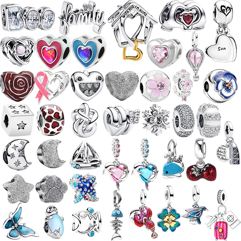 الأسماك الدلافين المراكب الشراعية الأسرة القلب خرز تميمة استرخى صالح الأصلي الفضة سوار قلادة حبة Diy بها بنفسك مجوهرات النساء هدية