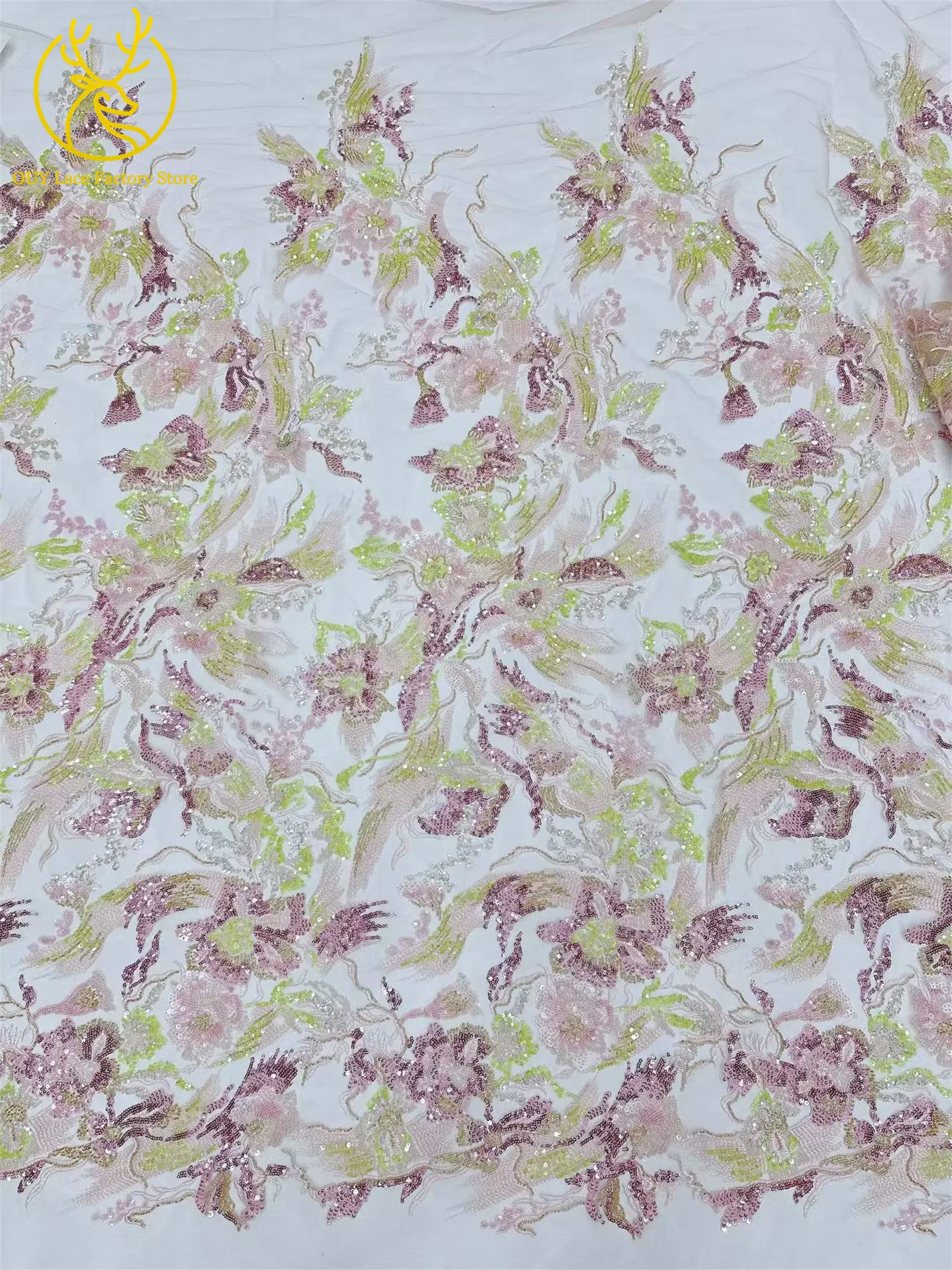 Afrikanischer Stickerei-Tüll-Pailletten-Spitzenstoff, 5 Yards, hochwertiger französischer nigerianischer Perlen-Mesh-Spitzenstoff für Hochzeitsnäharbeiten – Detail 6