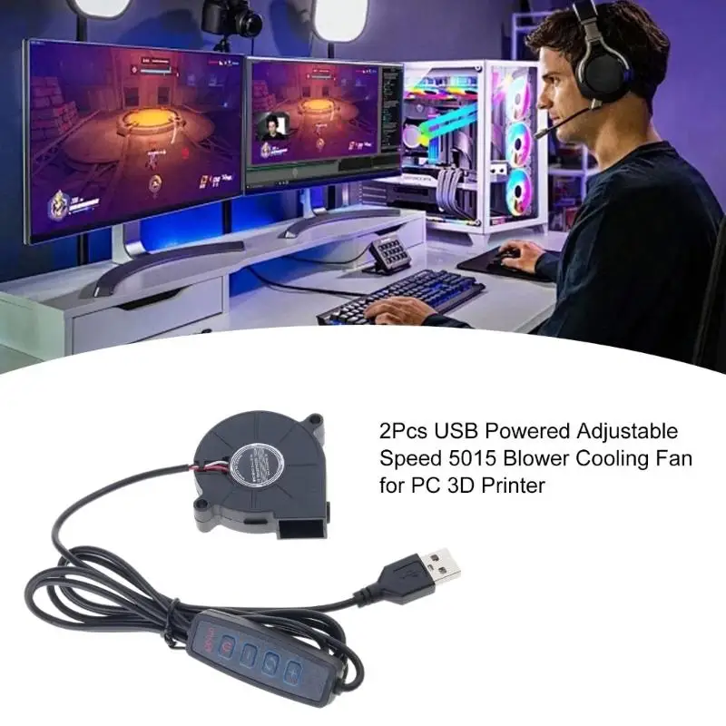 

652F 5015 Blower Fan 5V Brushless Cooling Blower Fan 3D Printer Brushless Cooling Fan with Switch 50mmx50mmx15mm for PC