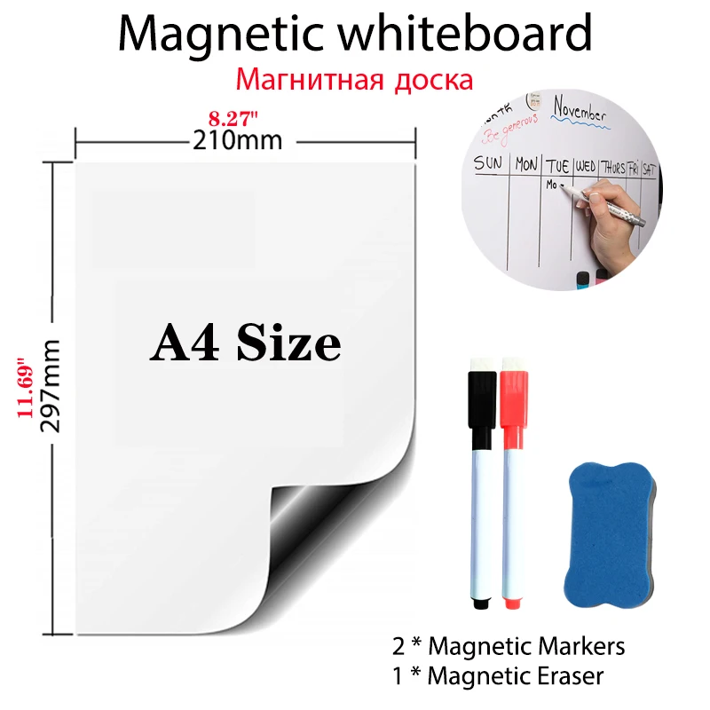 A4 Size Magnetic Whiteboard Vinyl Fridge Dry Erase White Board Refrigerator Magnet Note Flexible Remind Message Boards