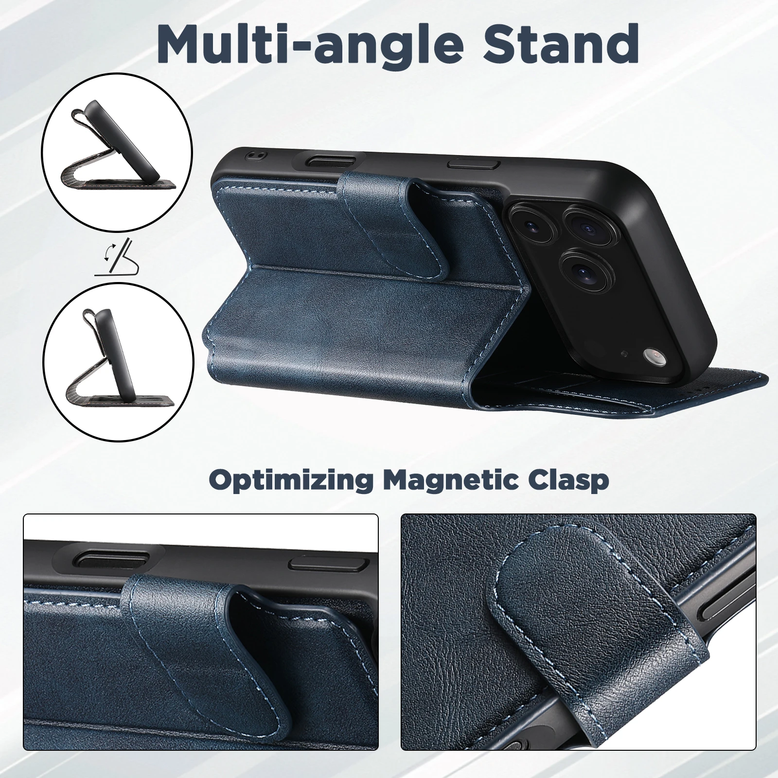 SUTENI Kunstleder Kabelloses Ladegerät Kartenhalter Ständer Brieftasche Magnetische Klapphülle Handyhülle für iPhone 18 Pro Max 17 16 15 14 – Detail 34