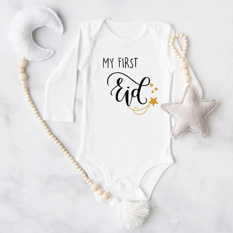My First Eid Print Baby Romper Mubarak Eid Newborn Baby Ramanad Jumpsuit Outfit Islamic Muslim Infant Bodysuit Baby Shower Gift