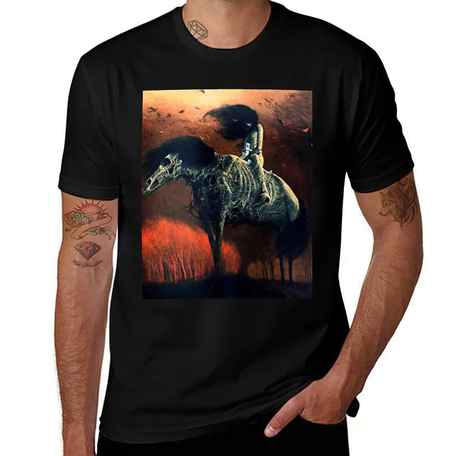 

Футболка Untitled (Horse Rider), от Zdzisaw Beksiński, кавайная одежда, комплект мужских футболок с рисунком