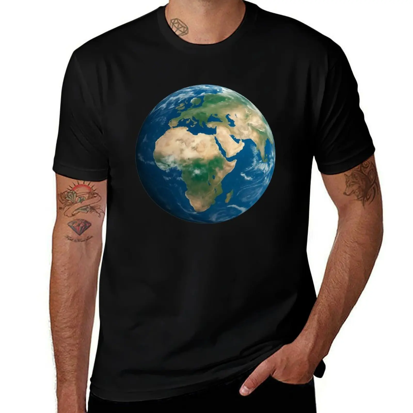 

Planet Earth Illustration, Realistic Globe Art T-Shirt summer tops Funny t-shirts cute clothes mens designer t shirt