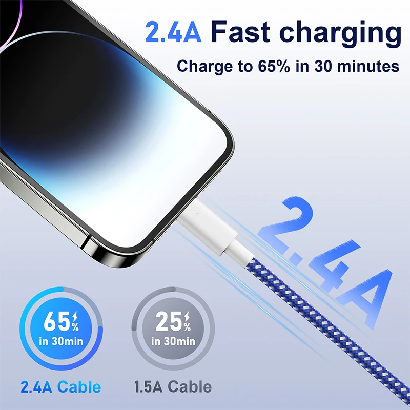 USB إلى البرق كابل بيانات شحن سريع سلك شاحن خط آيفون 14 13 12 11 برو ماكس XR XS X 8 7 6 MFI معتمد مضفر