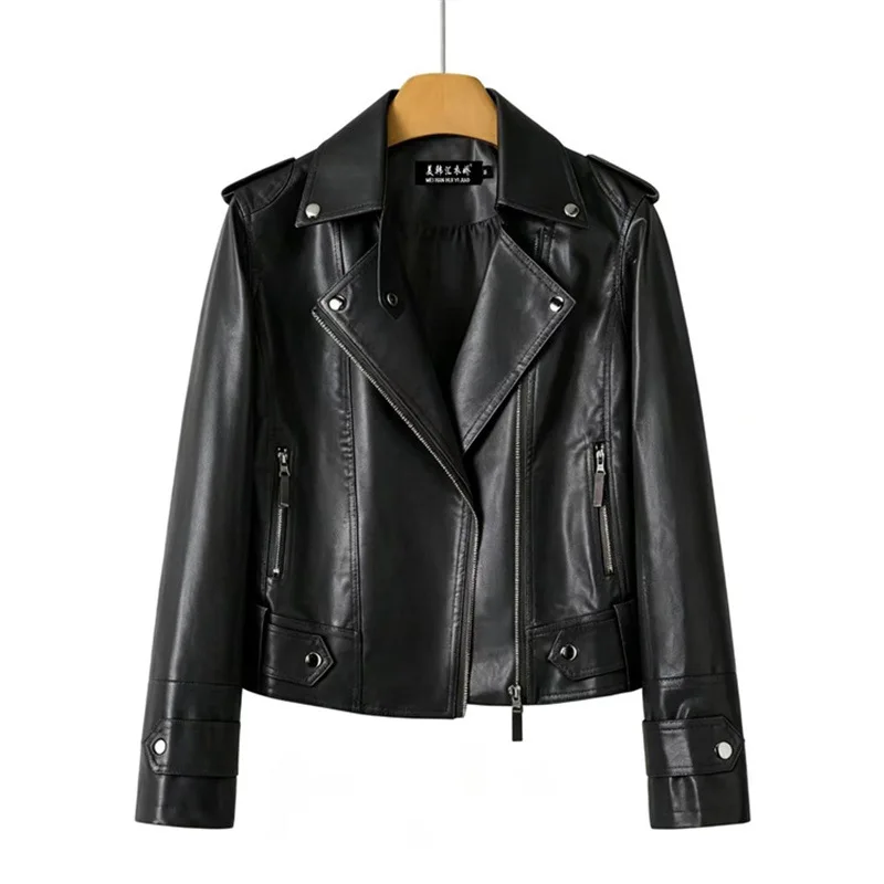 2026 Fashion Pink Black Leather Jacket Women's Short Coat Spring Autumn Zip-up PU Leather Outerwear Student Slim Casual Jackets