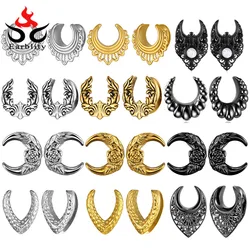 Earblity Fashion 2 PCS 316 Stainless Steel Hot Moon Flower Ear Gauges Tunnels Stretcher Saddle Plugs Women Body Piercing Jewelry