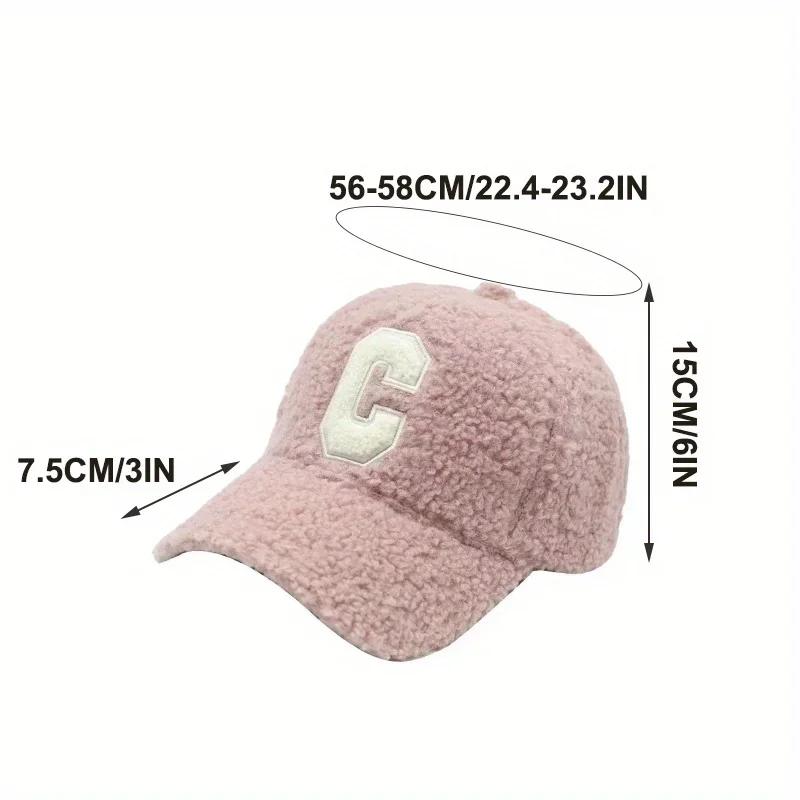 Lamb Wool Solid Color Duckbill Cap C Letter Embroidery Baseball Cap Woman Winter Travel Outdoor Warm and Thickened Casquette