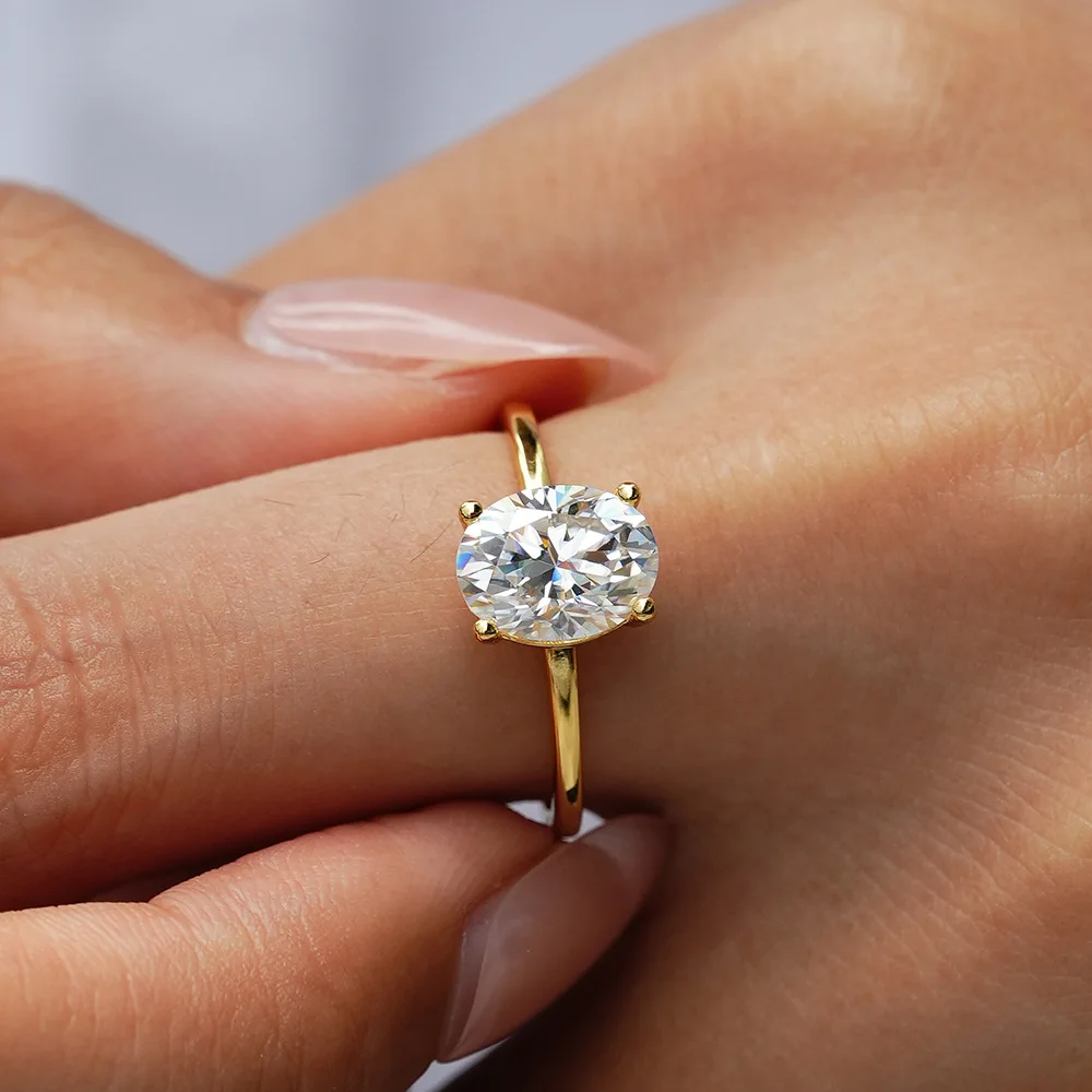 1/2 Carat Oval Moissanite Rings for Women S925 Sterling Silver Plated18K Gold Wedding Ring for Women Men