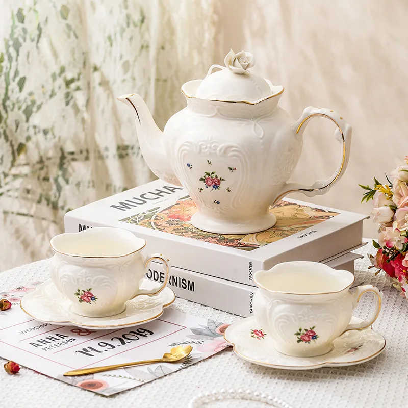 European Ceramic Coffee Cup Set British Afternoon Flower Tea Household High Beauty Coffee Cup and Pot Set